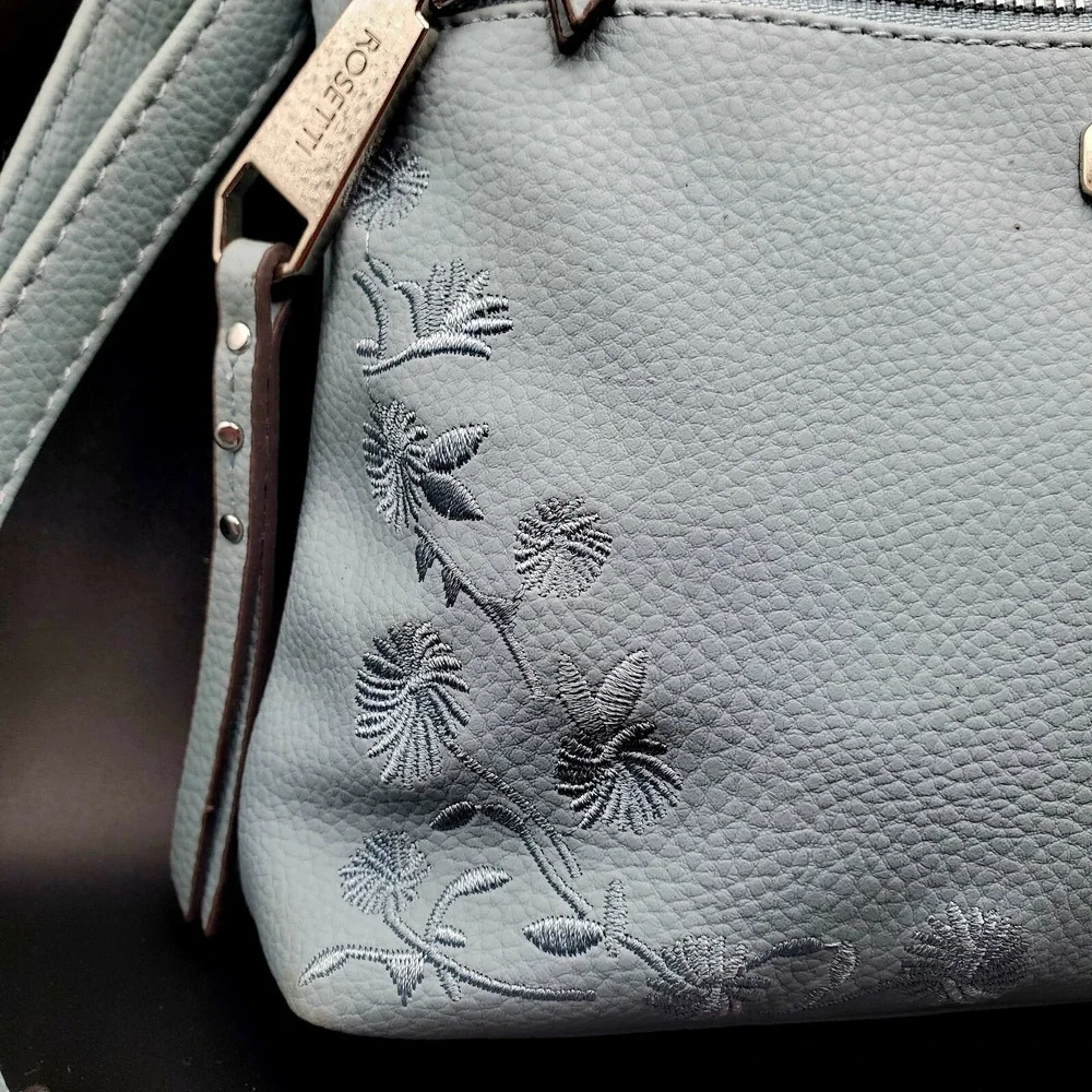 Rosetti Purse Baby Blue W/ Embroidered Flowers & Adjustable Strap. 9
